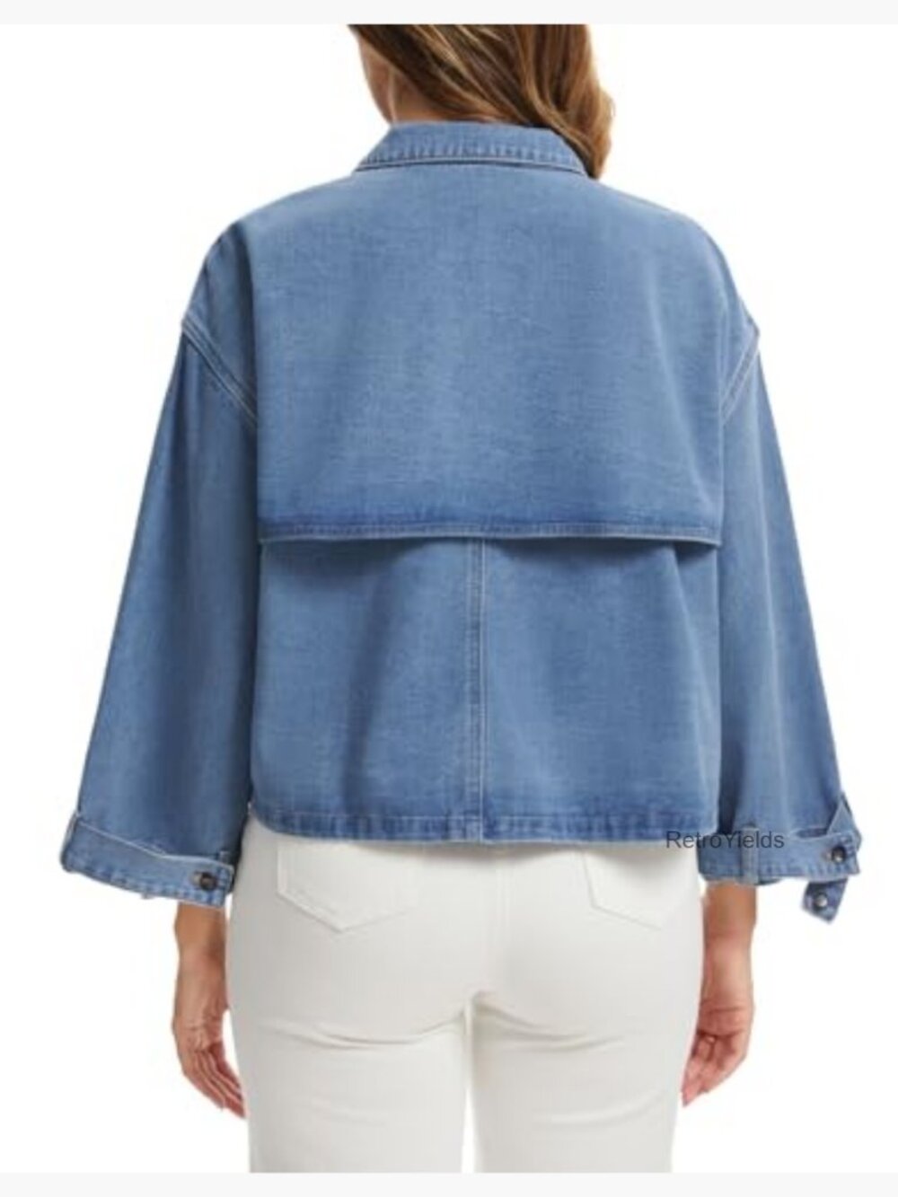 Vintage Denim Jacket - Button Down Long Sleeve Trench Coat with Pockets - Picture 5 of 7